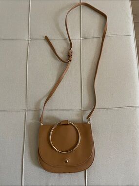 Madison West Tan Saddle Shoulder Bag with Gold Ring